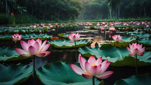 a lotus flower with the leaves in the background