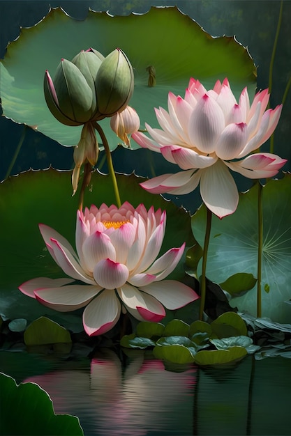 A lotus flower with the lotus flower in the center