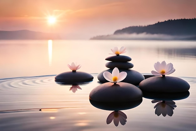 Photo lotus flowers on a lake at sunset