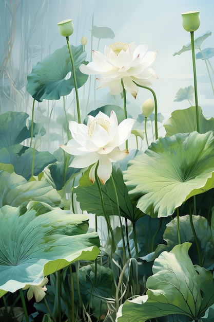 Lotus flowers and leaves background