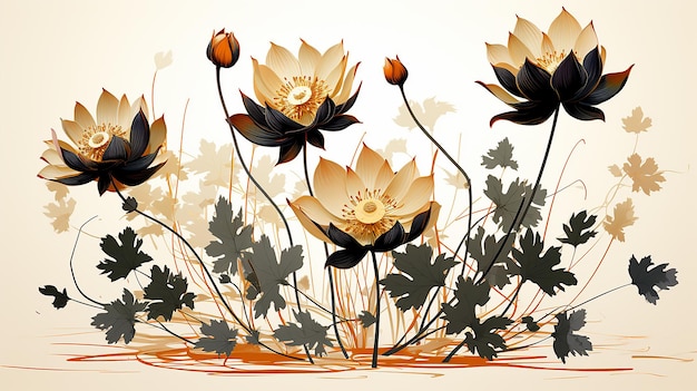 Lotus flowers silhouettes Set of three vector illustrations