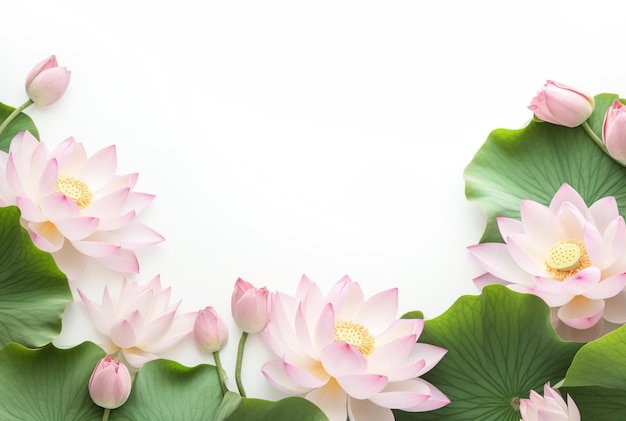 lotus flowers on white with copy space