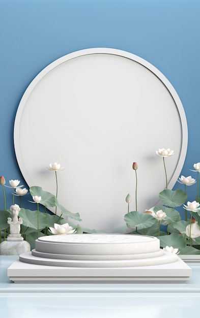 Lotus flowers with white podium for product visualization