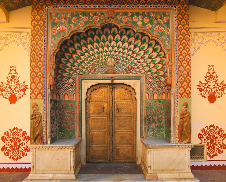 Photo lotus gate door in pink city at city palace of jaipur, india