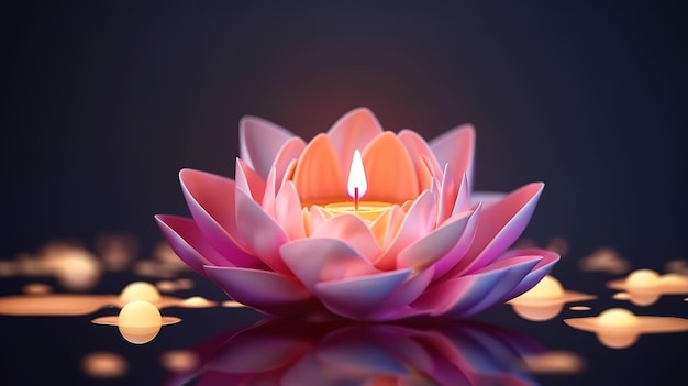 Lotus Lanterns floating on river with candle light background Generative Ai