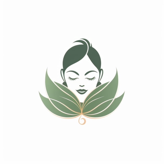 Foto icona di foglia di loto per il logo del salone di bellezza su sfondo bianco ai generativa