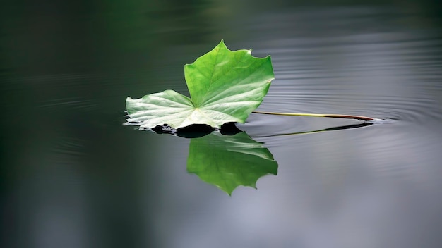 Lotus leaf on the water surface with reflection