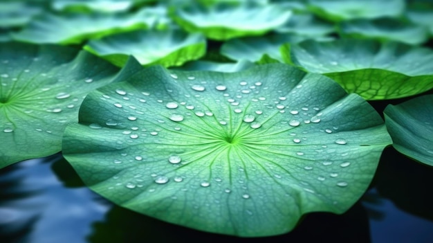 Lotus leaves with water drops on the top