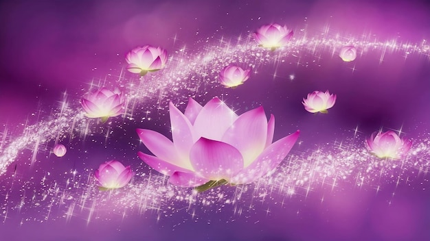 Lotus pink light purple floating light sparkle purple background