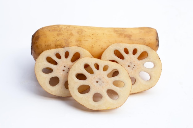 Lotus root on white background
