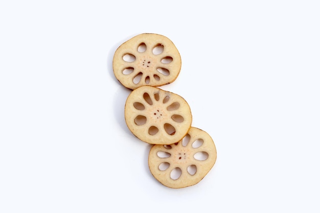 Lotus root on white background