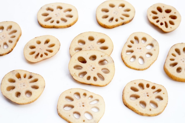 Lotus root on white background