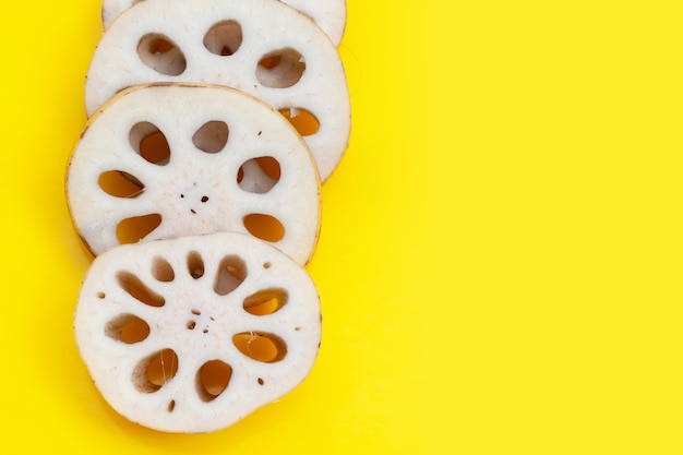 Lotus root on yellow background