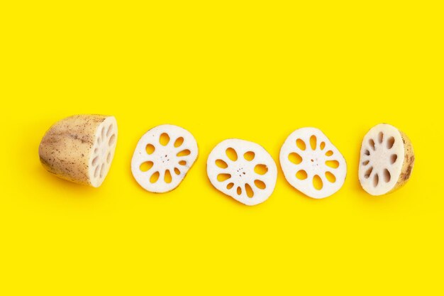 Lotus root on yellow background