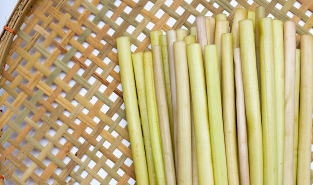 Lotus stem in bamboo weave plate