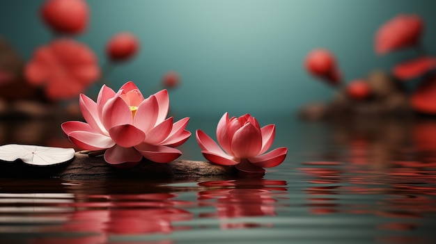 Lotusbloem en kaars in het water 3D illustratie