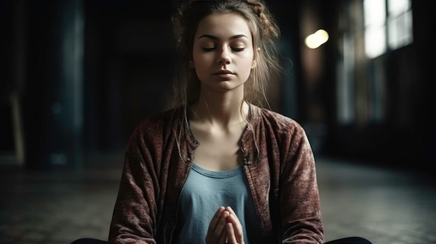 Lotusbloem yoga en meditatie door een meisje AI gegenereerd beeld