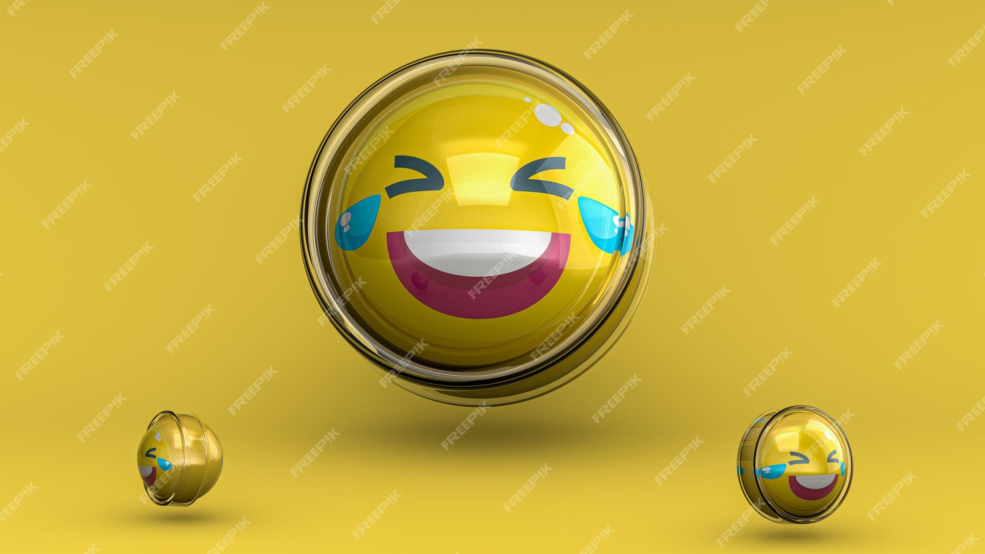 3d render of haunting, nightmarish, cursed crying emoji with realistic  details