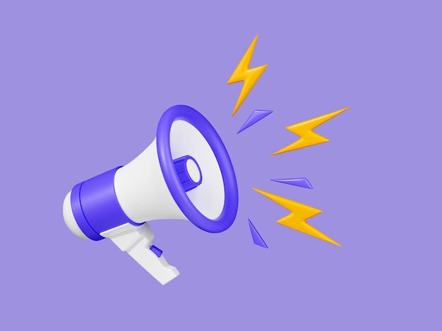 loudspeaker 3d render yellow and white megaphone banner with empty space for text for announcement or advertising