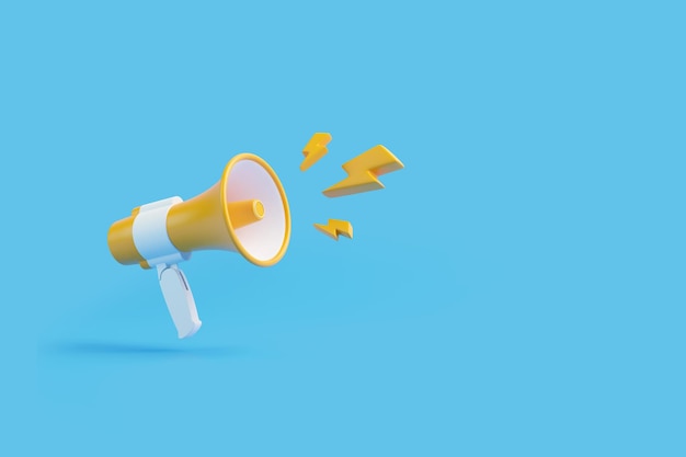 Loudspeaker and Megaphone announcement with lightings on blue background 3D render illustration