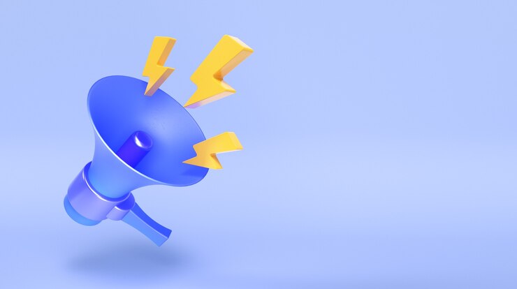 Photo loudspeaker and megaphone announcement with lightings and flash 3d illustration render