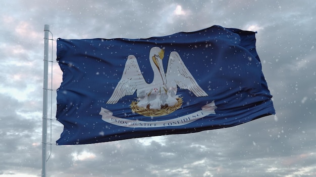 Louisiana winter vlag met sneeuwvlokken achtergrond verenigde staten van amerika 3d illustratie