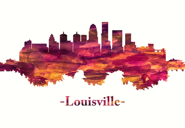 Louisville Kentucky skyline in red