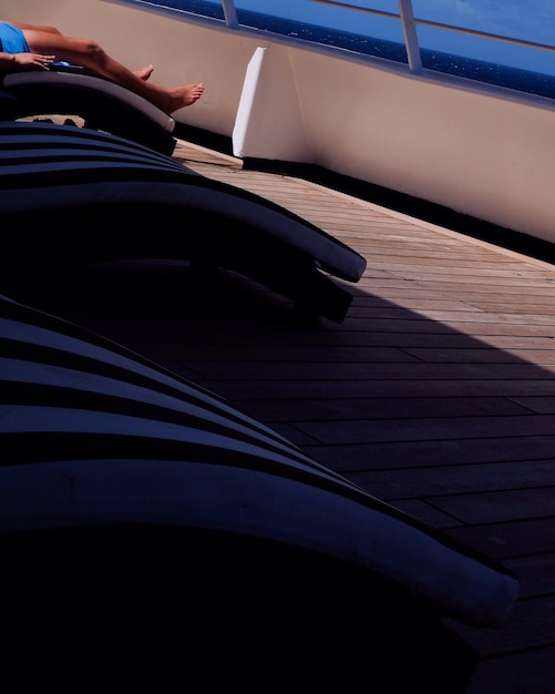 Photo lounge chairs on cruise deck