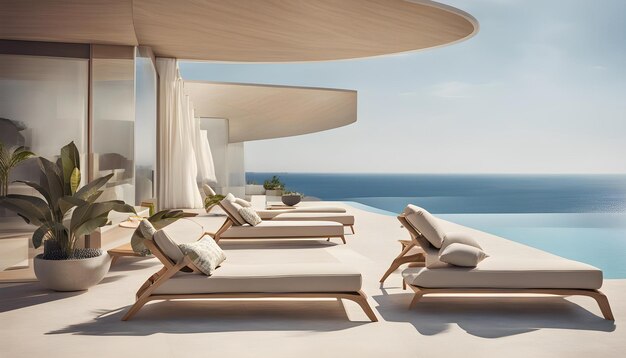 Photo lounge chairs with a view of the ocean