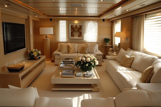 Lounge on fancy yacht professional photography