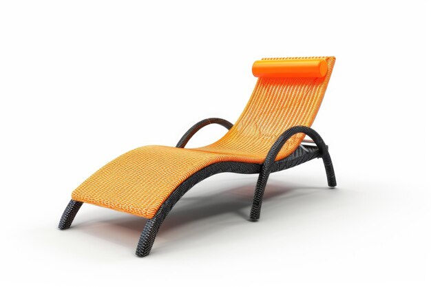 Foto lounge stoel met oranje kussen op een heldere png of witte achtergrond