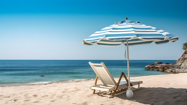 lounge stoelen op het strand zonnebaden door een tropische zon onder de palmbomen en paraplu's