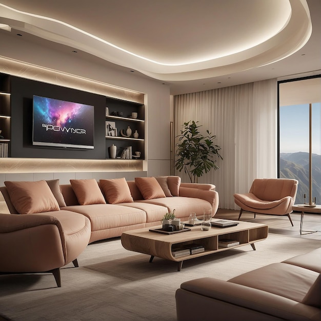 A lounge and TV room created by Artificial Intelligence