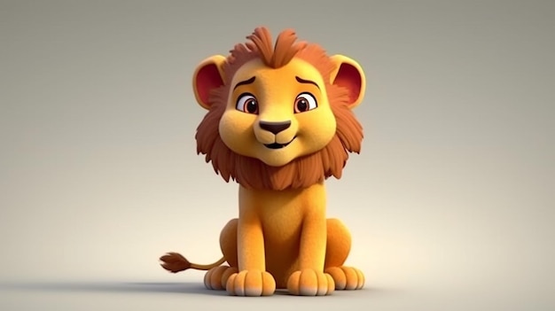 симпатичный 3D-анимационный мультфильм о льве, генерирующий искусственный интеллект