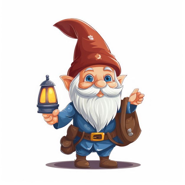 A lovable gnome wearing a pointed hat and holding a lantern exploring inquisitively Generative AI