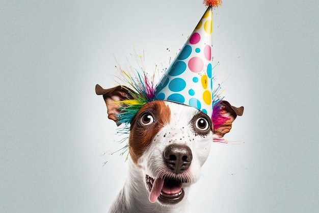 A lovable pooch decked out with a silly party hat