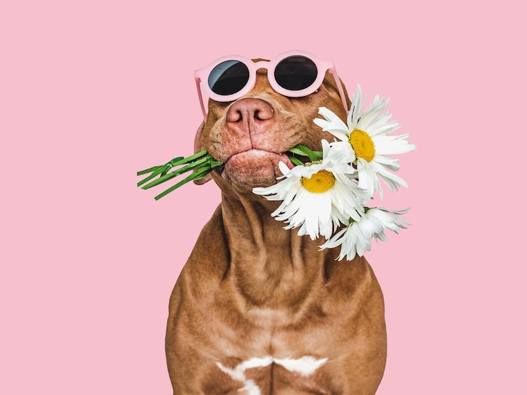 Photo 愛らしいかわいい茶色の子犬とサングラスのクローズアップ