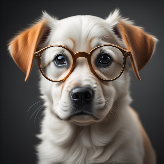 a lovable puppy wearing trendy spectacles