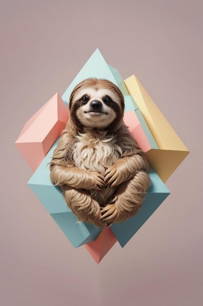 Photo lovable sloth on colorful polygonal background