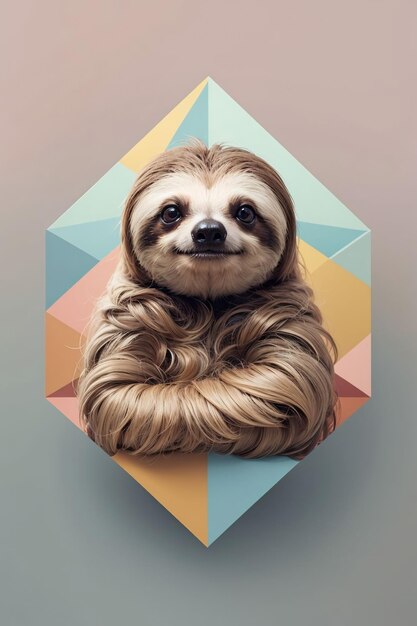 Photo lovable sloth on colorful polygonal background