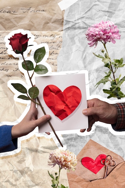 Foto composizione di collage d'amore e affetto con cuore