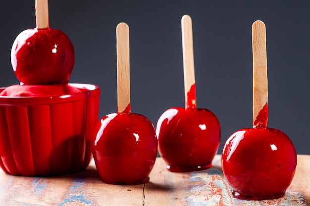 Love Apple. Red caramel covered apple dessert.