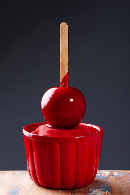 Love Apple. Red caramel covered apple dessert.