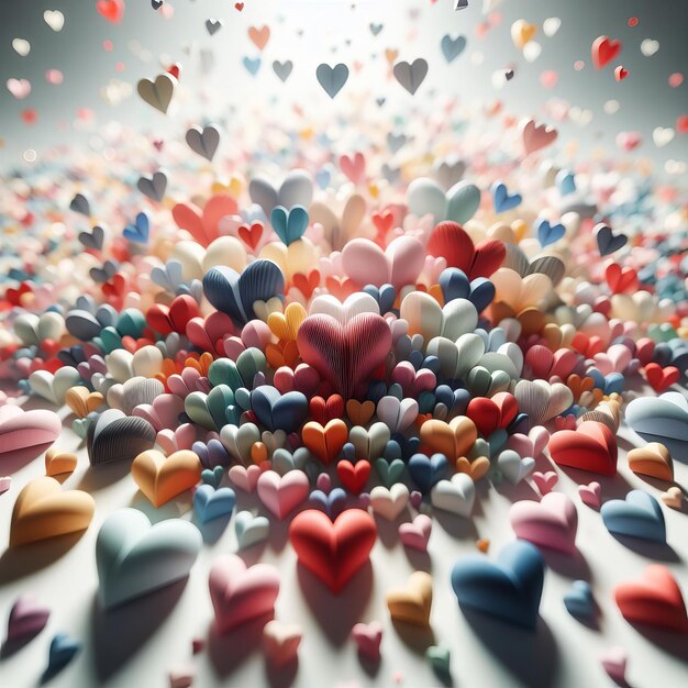 Love background of many small paper hearts congratulations on Valentines Day