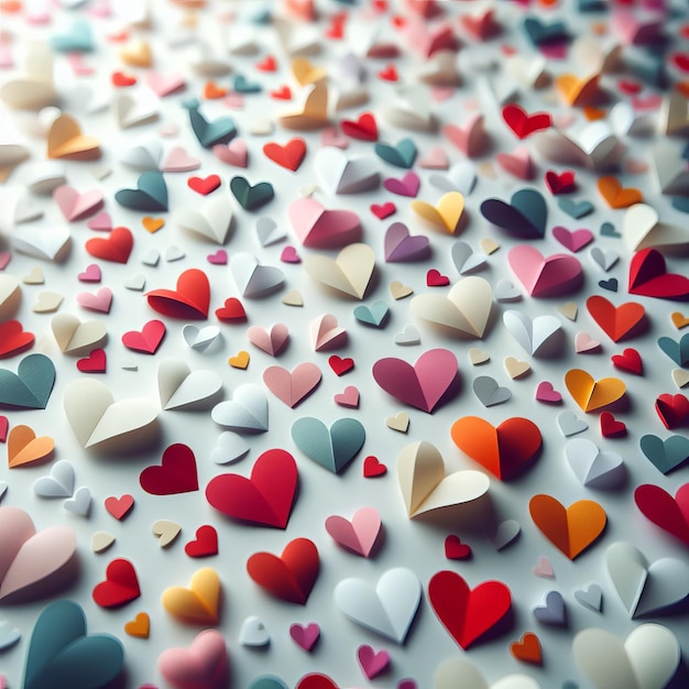 Love background of many small paper hearts congratulations on Valentines Day