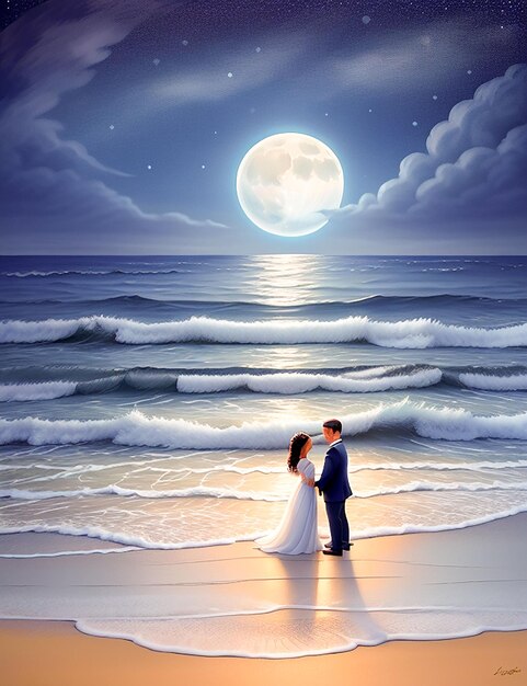 Love background Vector black silhouette of couple on the beach A couple in love