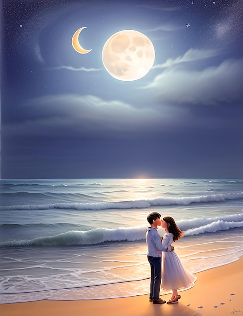 Love background Vector black silhouette of couple on the beach A couple in love