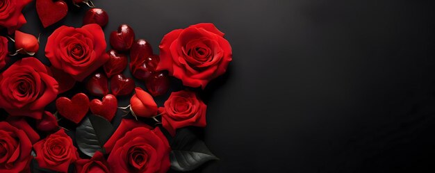 발렌타인 데이에 대한 사랑의 배너 달한 심장과 장미 디자인
