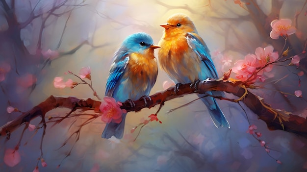 Любовные птицы на ветви