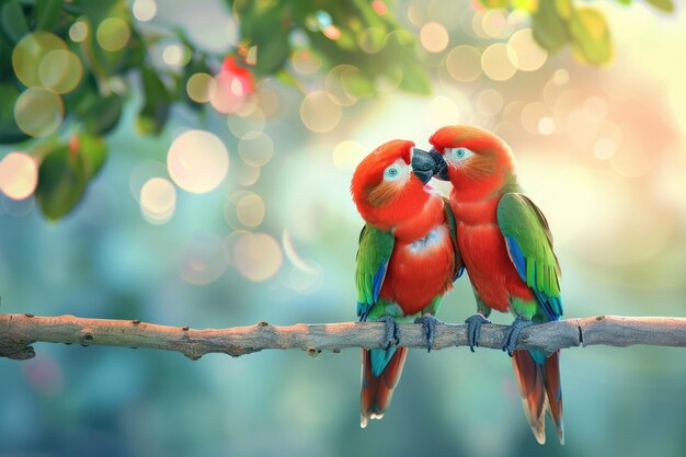 Foto gli uccelli d'amore festeggiano san valentino con due carini pappagalli tropicali